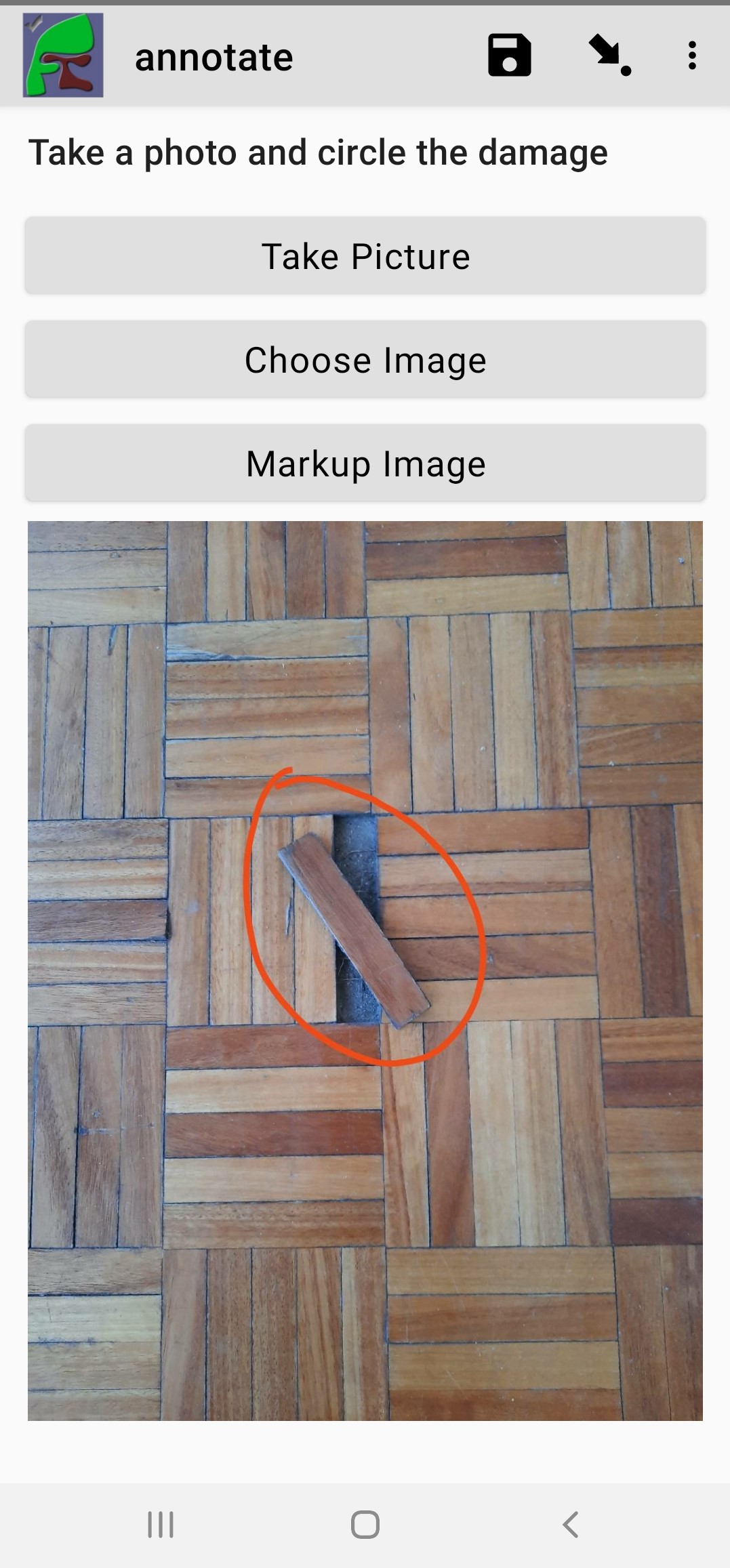 An image after the user has annotated it by circling an item of interest