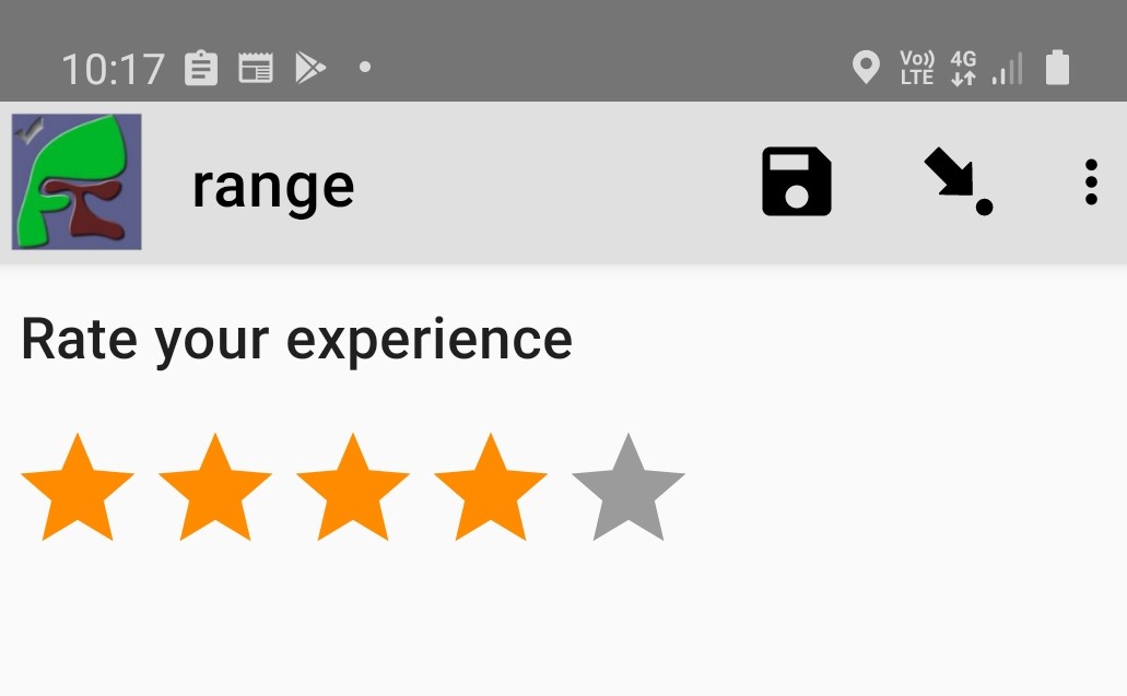 A rating range widget with a start showing 5 stars of which the 4th has been selected